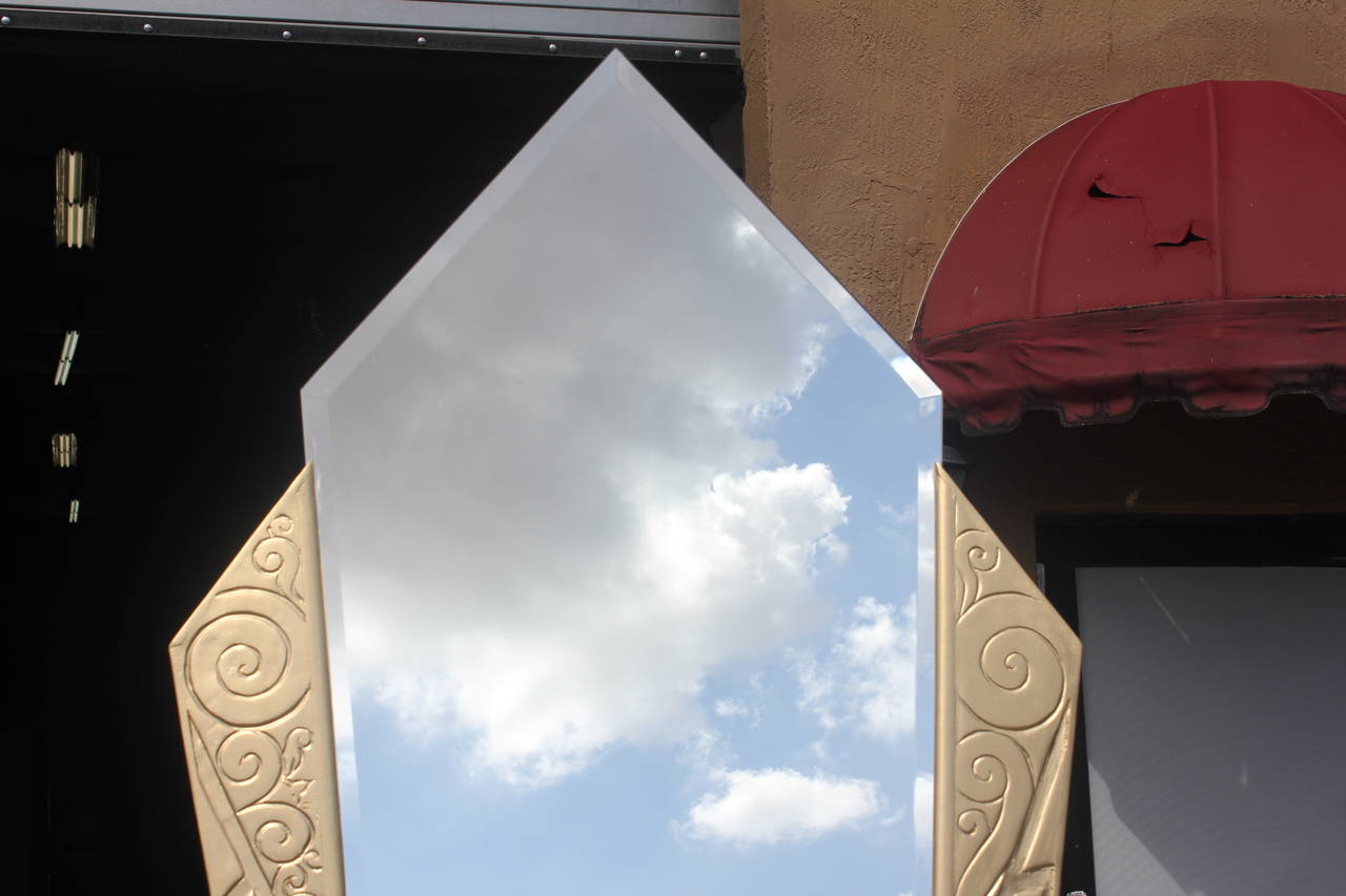 Monumental French Art Deco Gilt Plaster over Wood Relief Mirror In Excellent Condition In Hialeah, FL