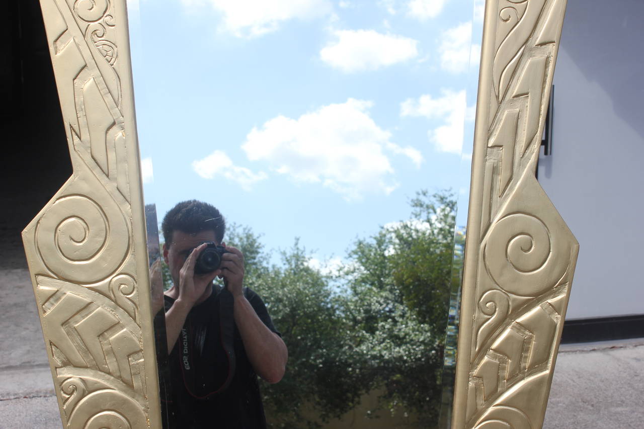 Mid-20th Century Monumental French Art Deco Gilt Plaster over Wood Relief Mirror