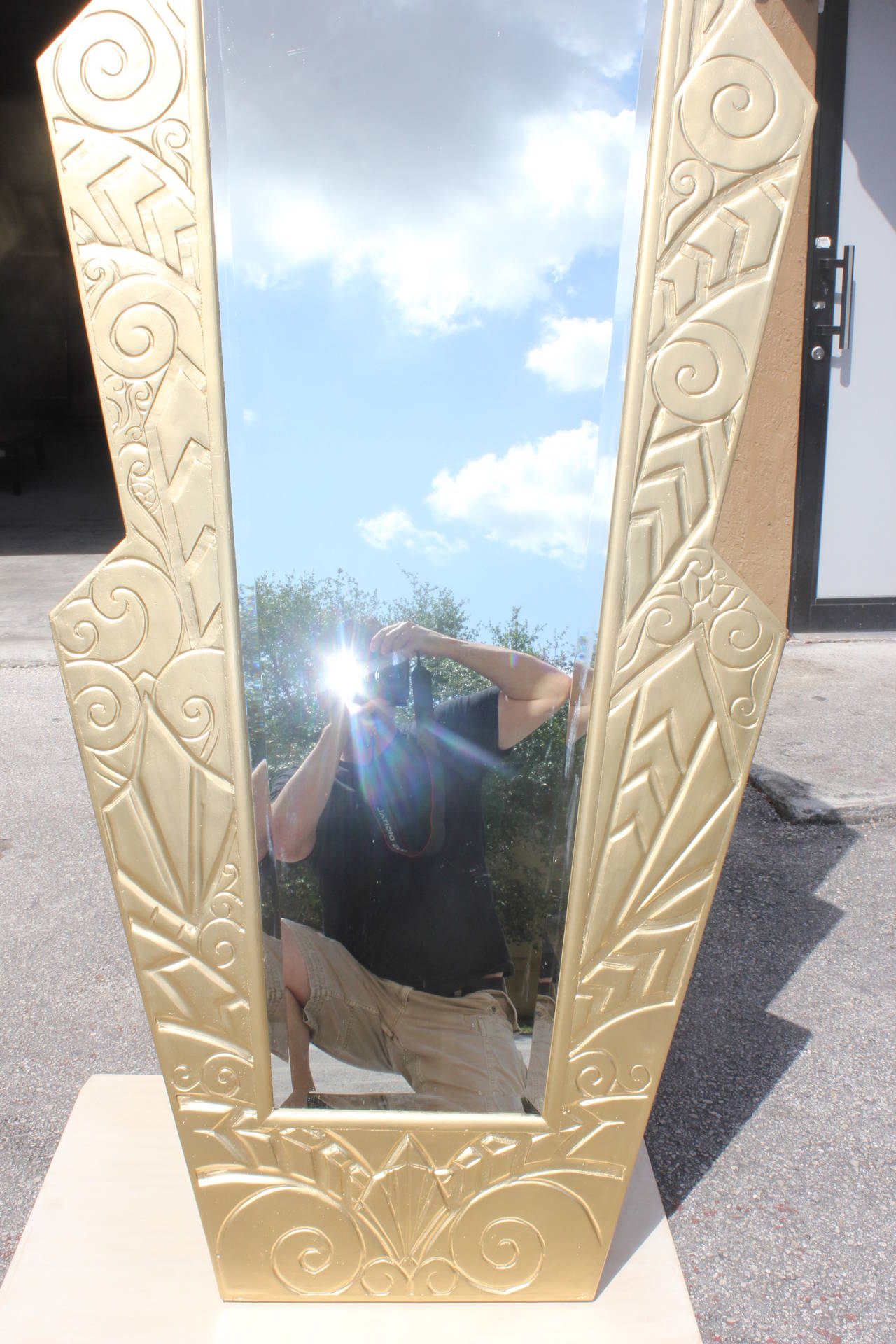 Monumental French Art Deco Gilt Plaster over Wood Relief Mirror 1