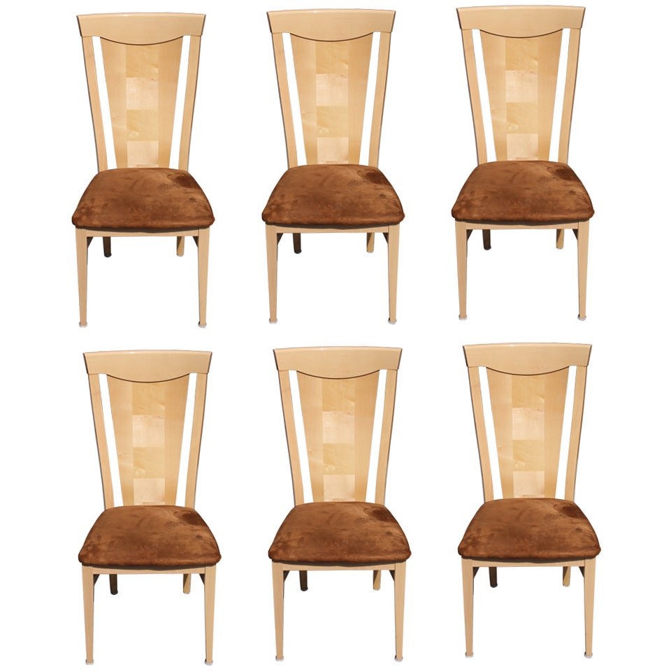 Set of 6 Italian Mid Century Art Deco Style Dining Chairs, circa 1970's