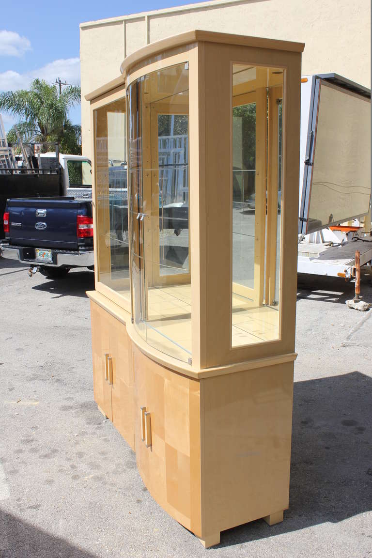 Late 20th Century Mid Century Italian Art Deco Style Maple China Cabinet/ Display