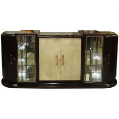 Huge French Art Deco Walnut, Parchment Bar or Display Buffet