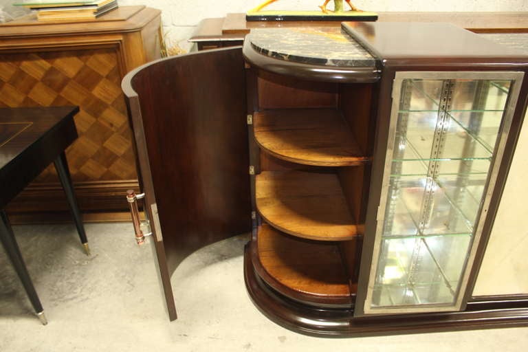 Huge French Art Deco Walnut, Parchment Bar or Display Buffet In Excellent Condition In Hialeah, FL