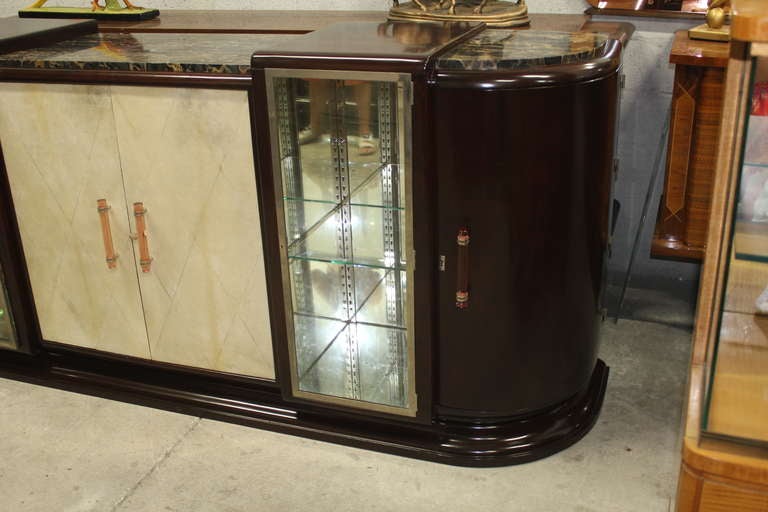 Huge French Art Deco Walnut, Parchment Bar or Display Buffet 1