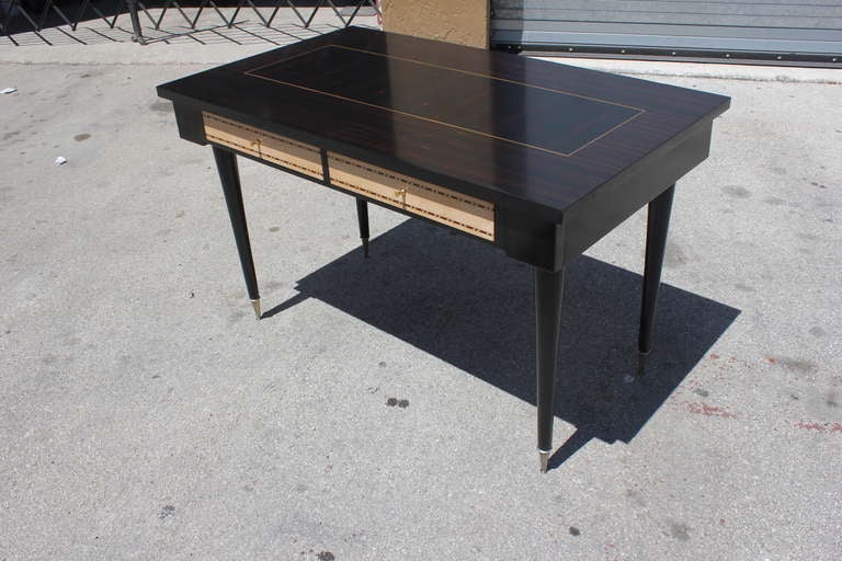 French Art Deco Exotic Macassar Ebony Writing Desk In Excellent Condition In Hialeah, FL