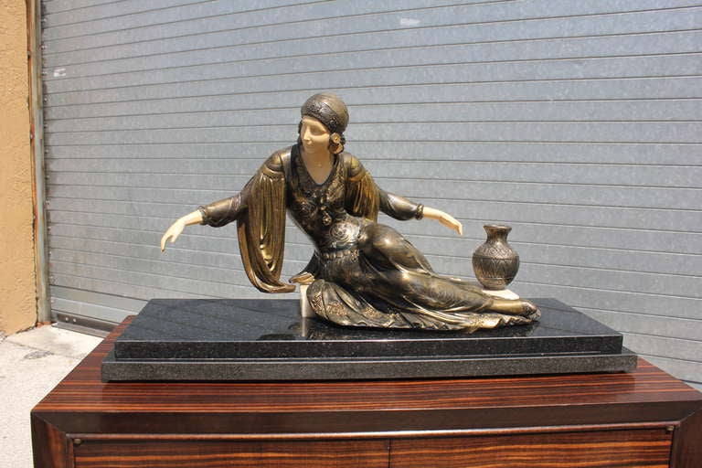 French Art Deco Patinated Metal Sculpture Deco Lady In Excellent Condition In Hialeah, FL