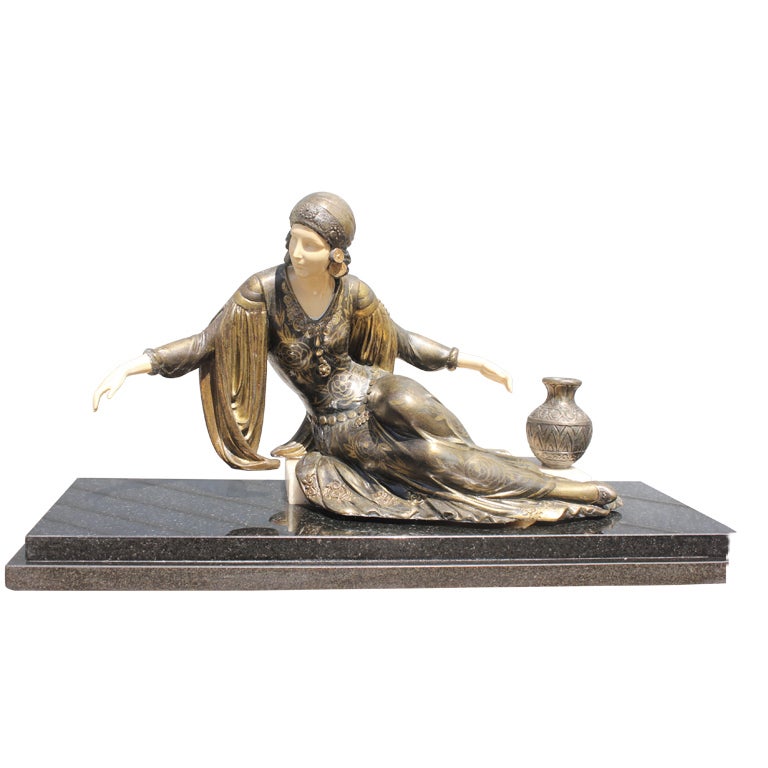 French Art Deco Patinated Metal Sculpture Deco Lady at 1stDibs