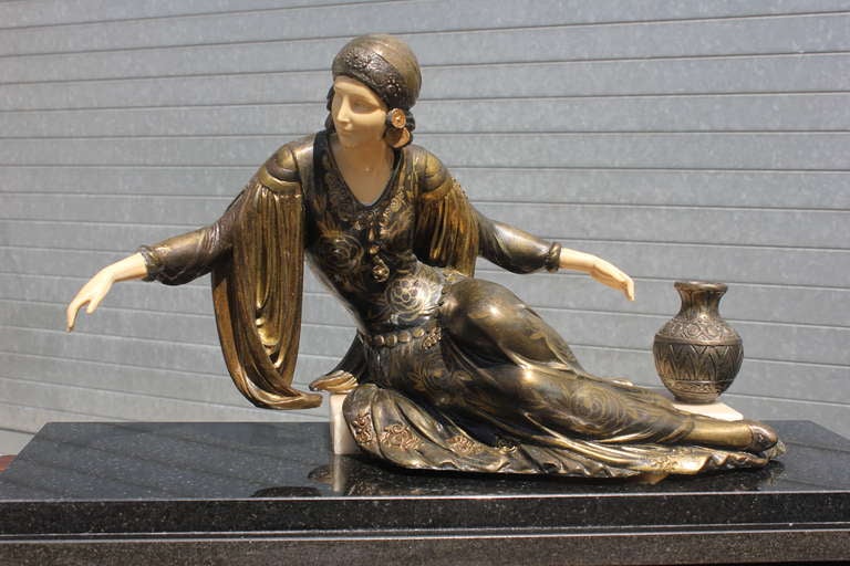French Art Deco Patinated Metal Sculpture Deco Lady 1