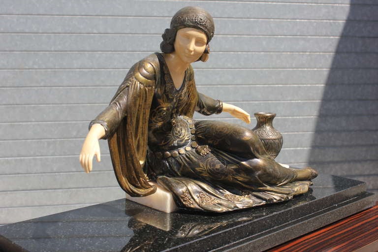 French Art Deco Patinated Metal Sculpture Deco Lady 2