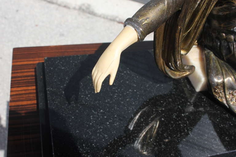 French Art Deco Patinated Metal Sculpture Deco Lady 3