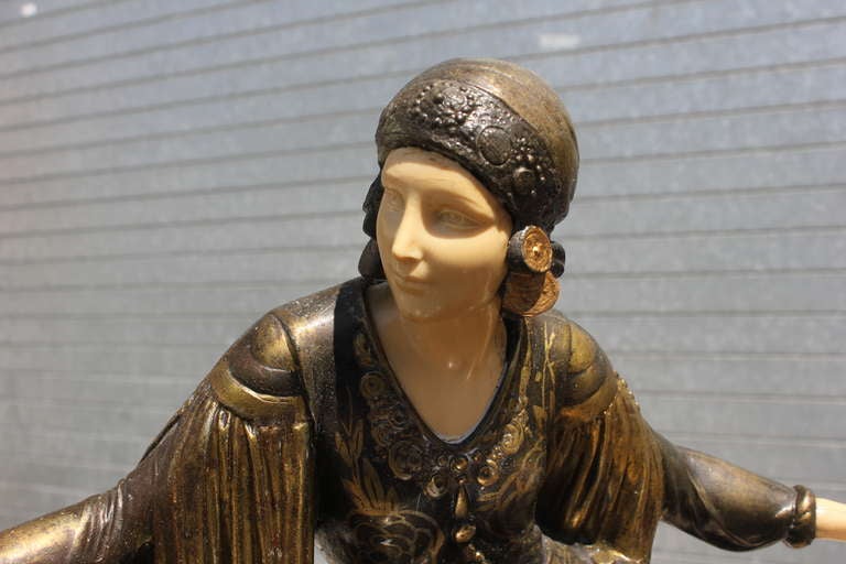 French Art Deco Patinated Metal Sculpture Deco Lady 4