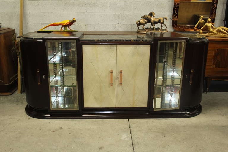 Huge French Art Deco Walnut, Parchment Bar or Display Buffet 5