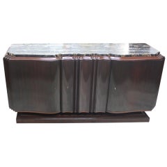 French Art Deco Carved Palisander Buffet, Conforming Marble Top