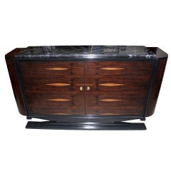 Classic French Art Deco Exotic Macassar Ebony Buffet, Marble Top
