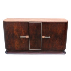 French Art Deco Exotic Rosewood Buffet with Pink Marble Top
