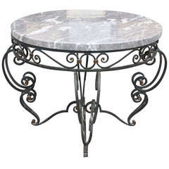 French Art Deco Patinated and Scrolled Iron Coffee/ Accent Table