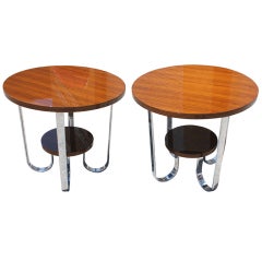 Pair French Art Deco/ Modernist Zebrawood Side Tables