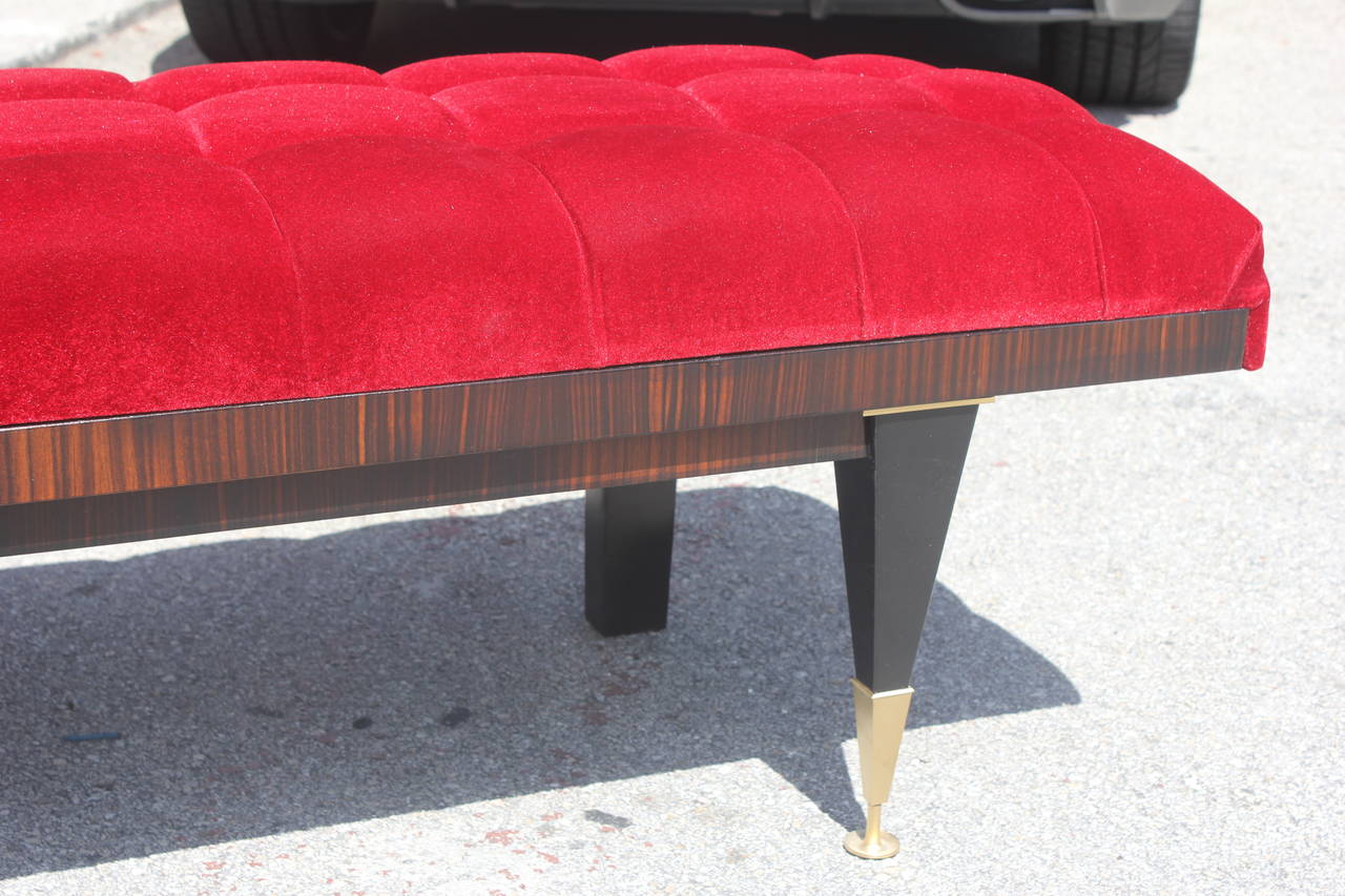 French Art Deco Exotic Macassar Ebony Red Velvet Sitting Bench 4