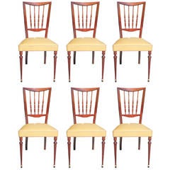 Set of Six French Art Deco Walnut Dining Chairs, circa 1940s 2