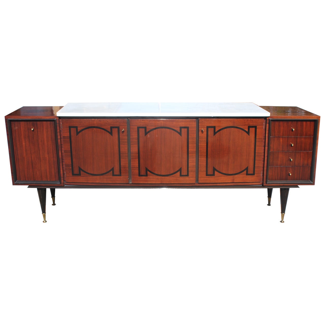French Art Deco Sideboard or Buffet Palisander with Ebony Inlay, circa 1940
