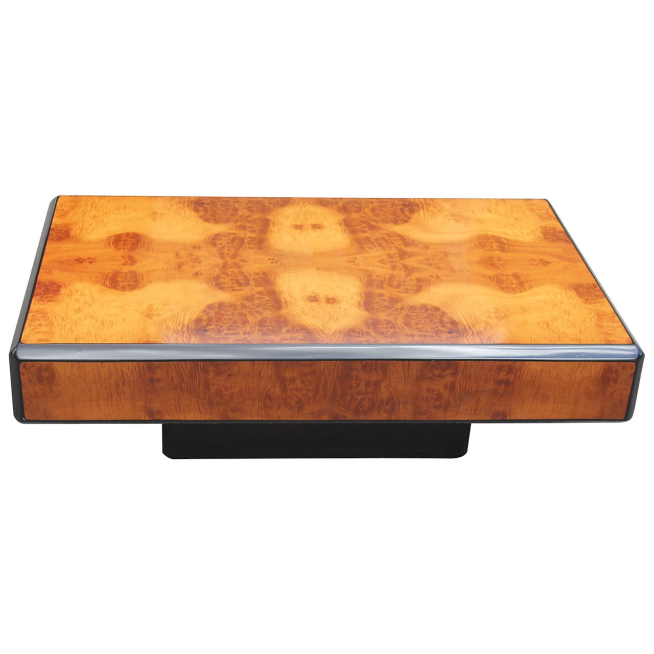 French Art Deco Burl Wood and Black Lacquered Coffee Table