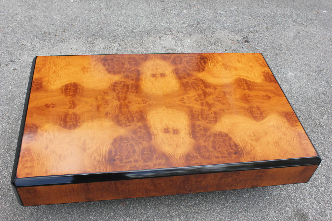 French Art Deco Burl Wood and Black Lacquered Coffee Table 2