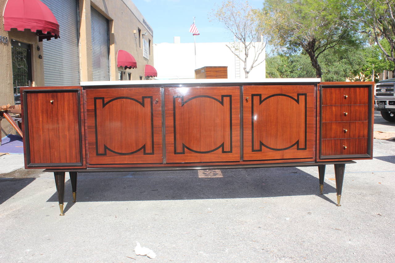 French Art Deco Sideboard or Buffet Palisander with Ebony Inlay, circa 1940 In Excellent Condition In Hialeah, FL