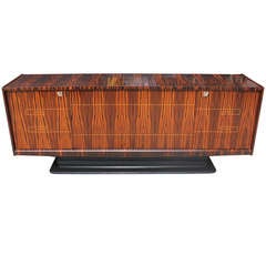 Sleek French Art Deco Exotic Macassar Ebony Buffet Curved Top Detail