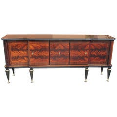 French Art Deco Flame Mahogany Buffet or Sideboard, circa 1940s