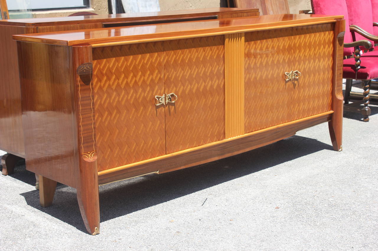French Art Deco Mahogany Parquetry Buffet, circa 1940s In Excellent Condition In Hialeah, FL