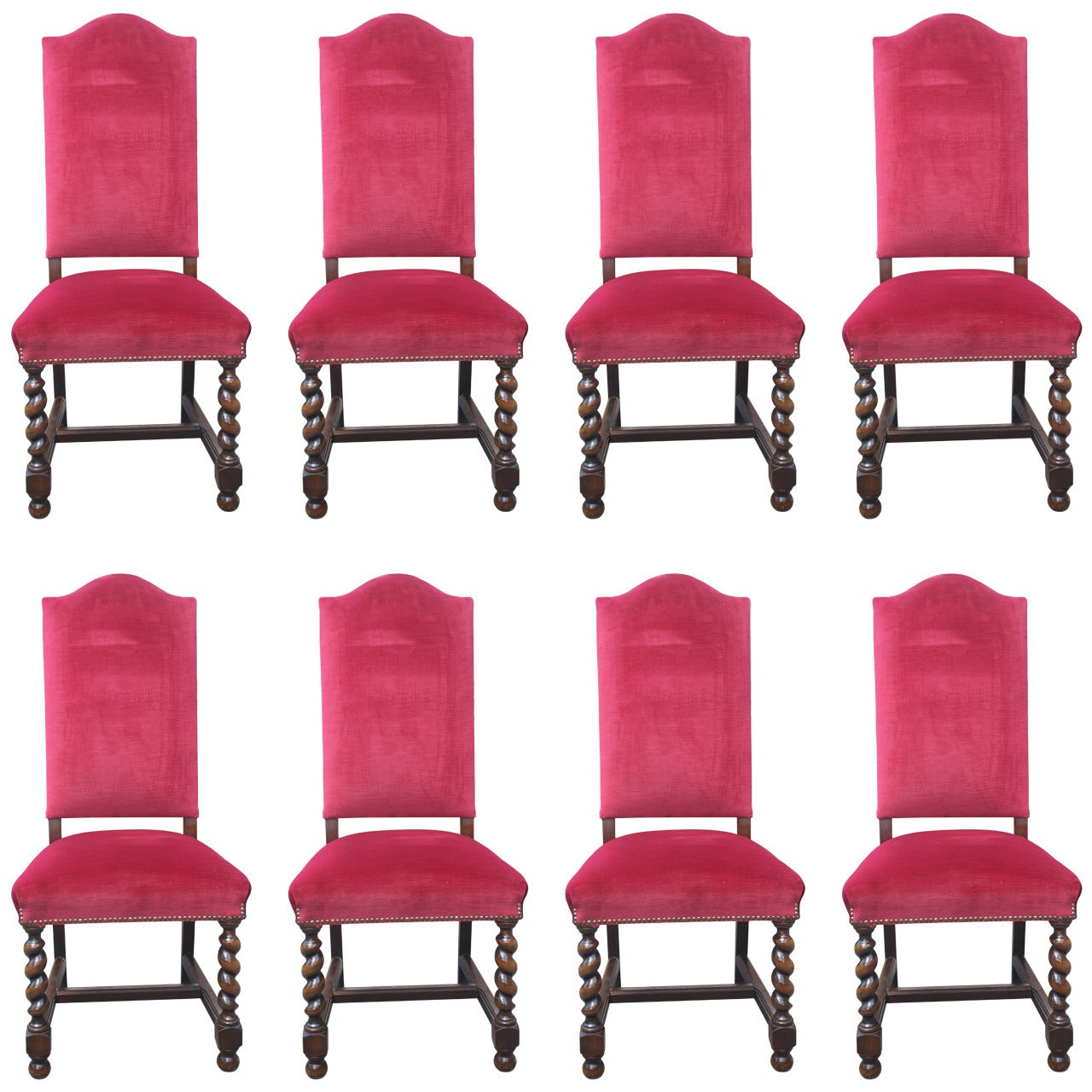 Eight French Antique Louis XIII Style Oak Dining Chairs, circa 1890