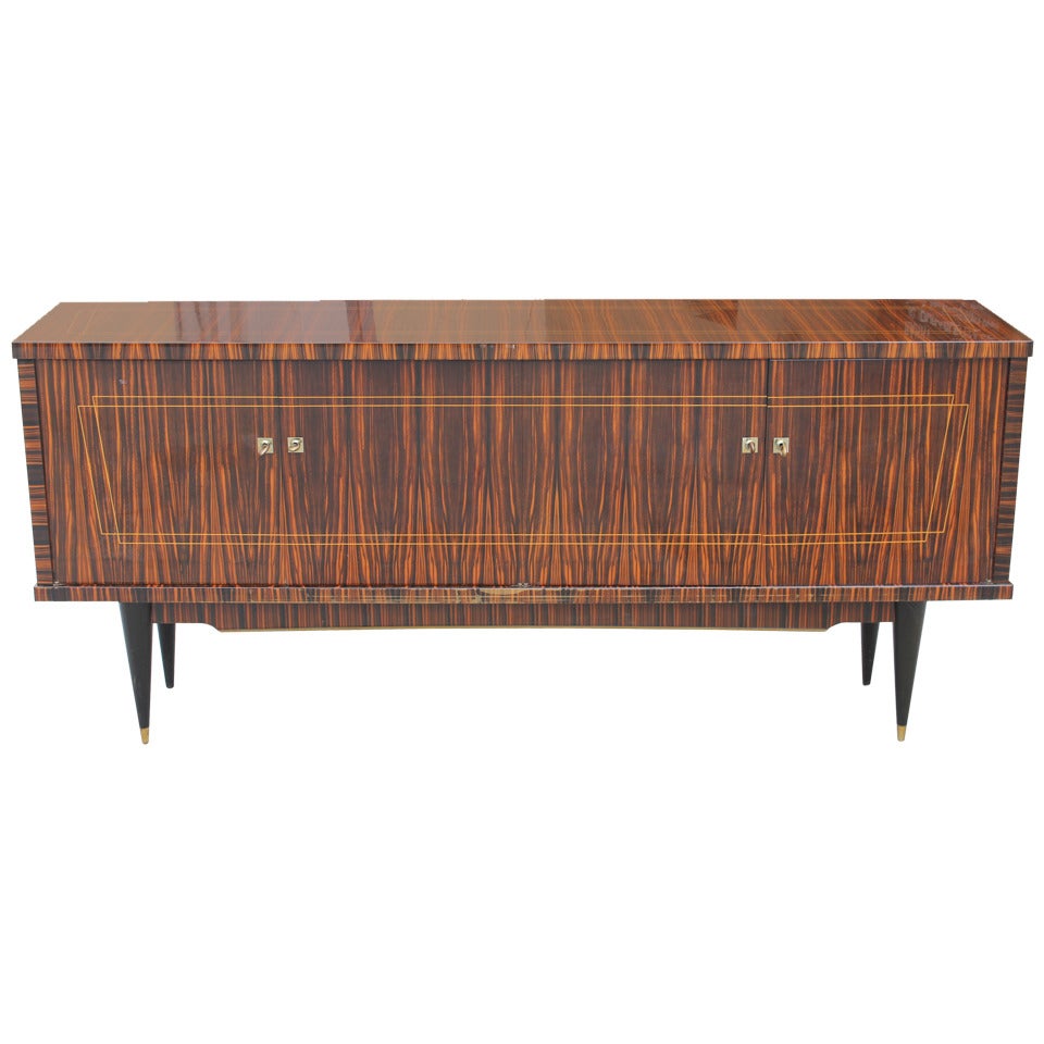 French Art Deco or Art Moderne Exotic Macassar Ebony Buffet or Sideboard, 1940s