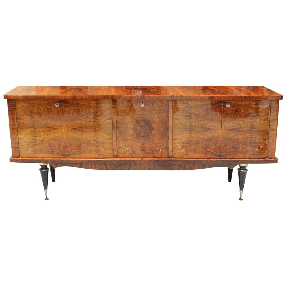 French Art Deco/Art Moderne Exotic Walnut Buffet or Sideboard, 1940's