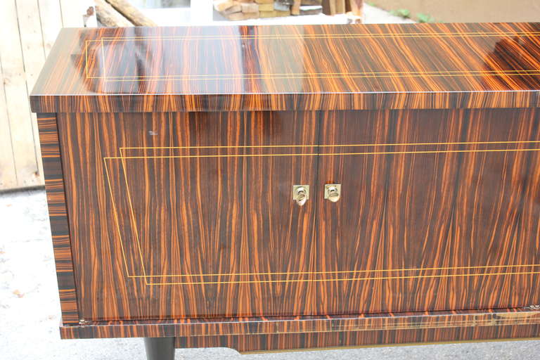 Metal French Art Deco or Art Moderne Exotic Macassar Ebony Buffet or Sideboard, 1940s