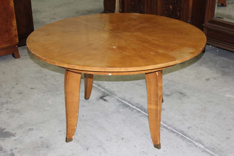 French Art Deco Round Palisander Sunburst Dining Table by Boyer