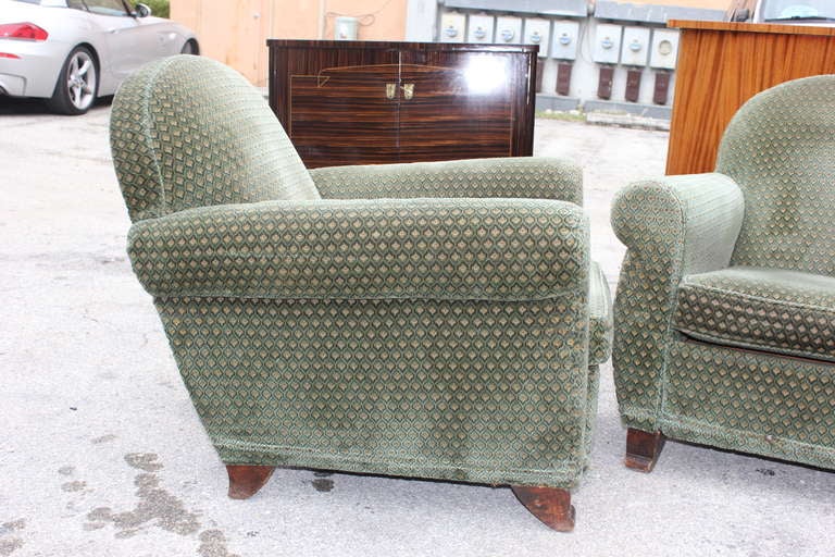 Wood Set 4 French Art Deco Matching Club Chairs