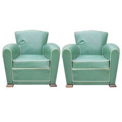 Pair French Art Deco Club Chairs
