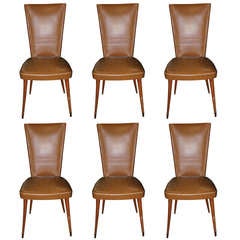 Set 6 French Art Deco Walnut Dining Chairs Set 6 French Art Deco Walnut Dining Chairs