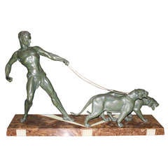 Monumental French Art Deco Sculpture by Jean de Roncourt "Man with Panthers"
