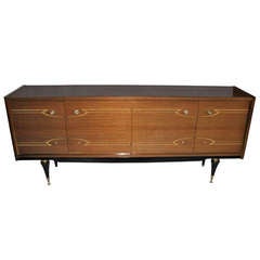 Vintage French Art Deco Macassar Ebony Buffet with Mother-of-Pearl Detail