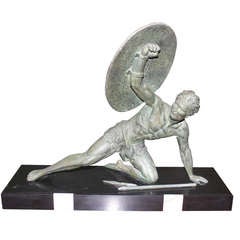 French Art Deco Warrior Sculpture by Jean de Roncourt