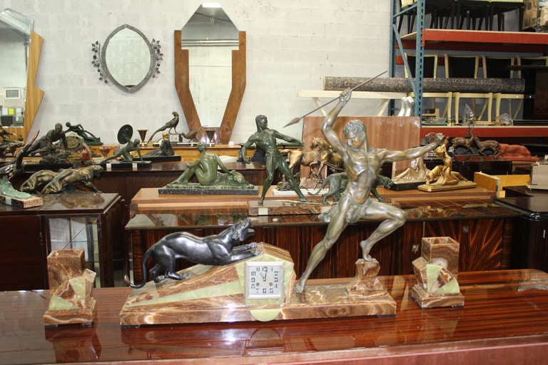 Huge French Art Deco Clock  Sculpture Group by Jean de Roncourt
