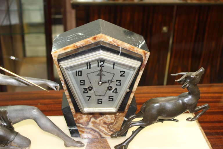 Metal French Art Deco Clock Sculpture Group by Uriano