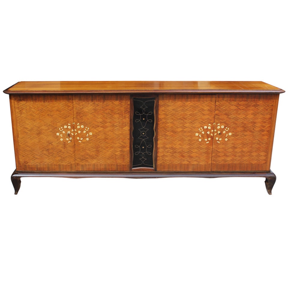 French Art Deco Palisander, Mother-of-Pearl, Jules Leleu Style Sideboard/Buffet
