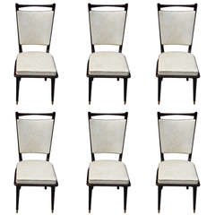 Set of Six French Art Deco Dark Walnut Dining Chairs