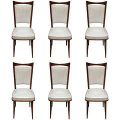 A Set of 6 French Art Deco Solid Mahogany Dining Chairs, circa 1940's
