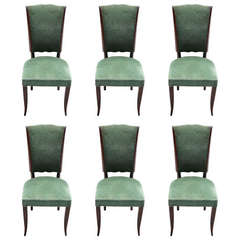 A Set of 6 French Art Deco classic Dark Walnut Dining Chairs, circa 1940
s
