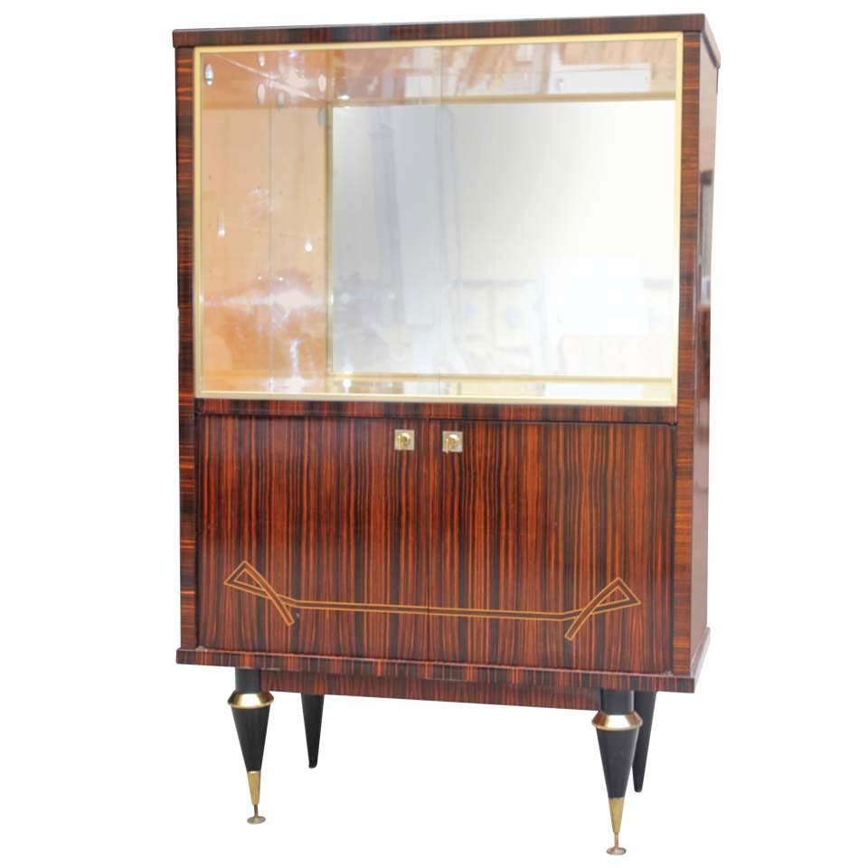 A French Art Deco/ Art Moderne Exotic Macassar Ebony Dry Bar, circa 1940's