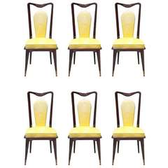 Set of 6 French Art Deco Walnut Dining Chairs, circa 1940
s