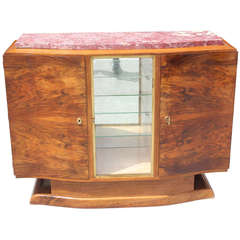 French Art Deco Exotic Walnut, Rouge Marble Top, Display Buffet